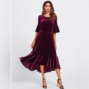 Unbranded: Burgundy Velvet-Soft High Low Dress
